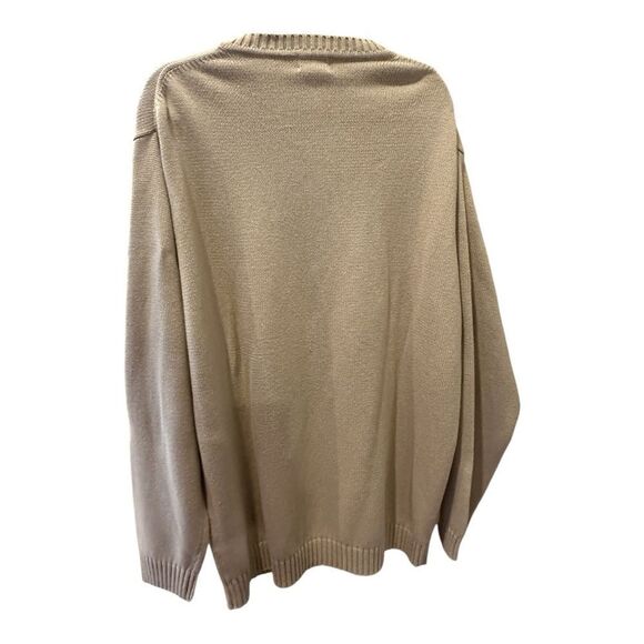 Vintage 90s LL Bean Mens Cotton Knit V-Neck Sweater Beige Men's Tan Sweater - Picture 5 of 10